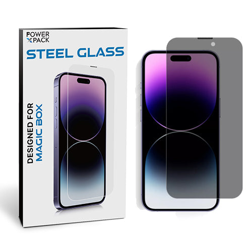 STEEL GLASS Privacy Screen Protector for iPhone 15 Pro Max / 15 Plus to use with Magic Box