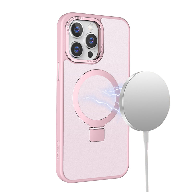 Pink Frosted Kickstand with Magnetic Compatibility for iPhone 14 Pro Max