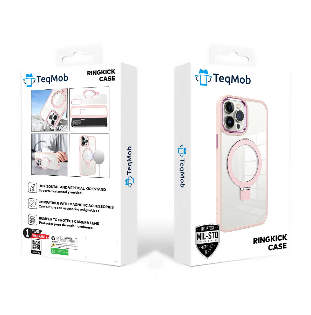 Clear Pink Frame Kickstand with Magnetic Compatibility for iPhone 15 Plus / 14 Plus with package