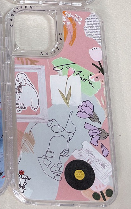 3 in 1 Design Pink Vintage Painting Case for iPhone 12 Pro / 12 6.1