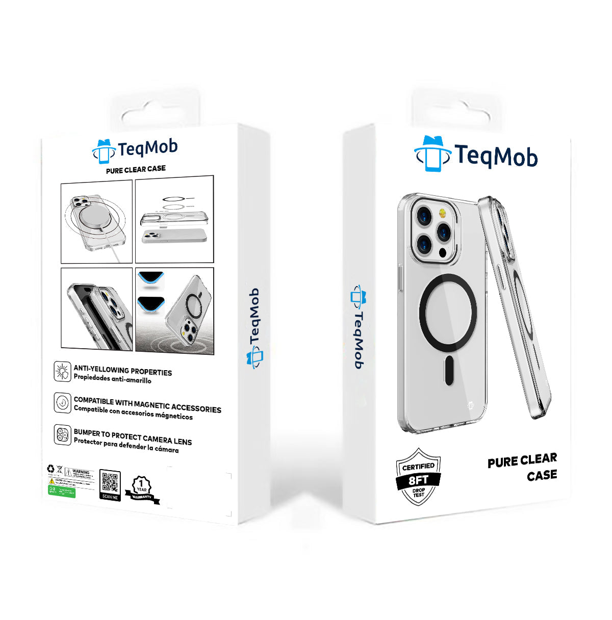Black Pure Clear Magnetic Case in Package for iPhone 15 6.1 / 14 6.1 / 13 6.1 with package