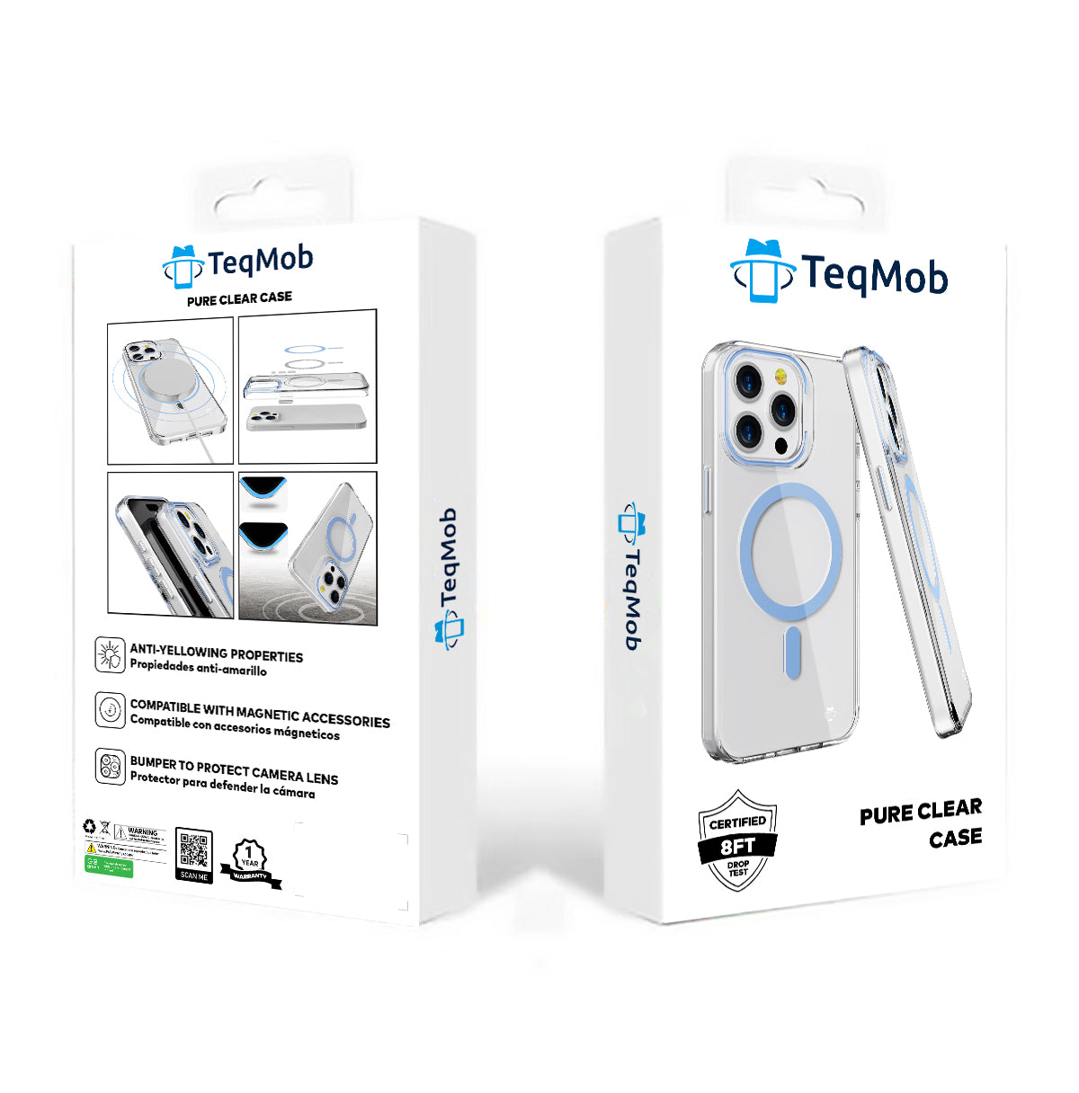Light Blue Pure Clear Magnetic Case in Package for iPhone 15 6.1 / 14 6.1 / 13 6.1 with package