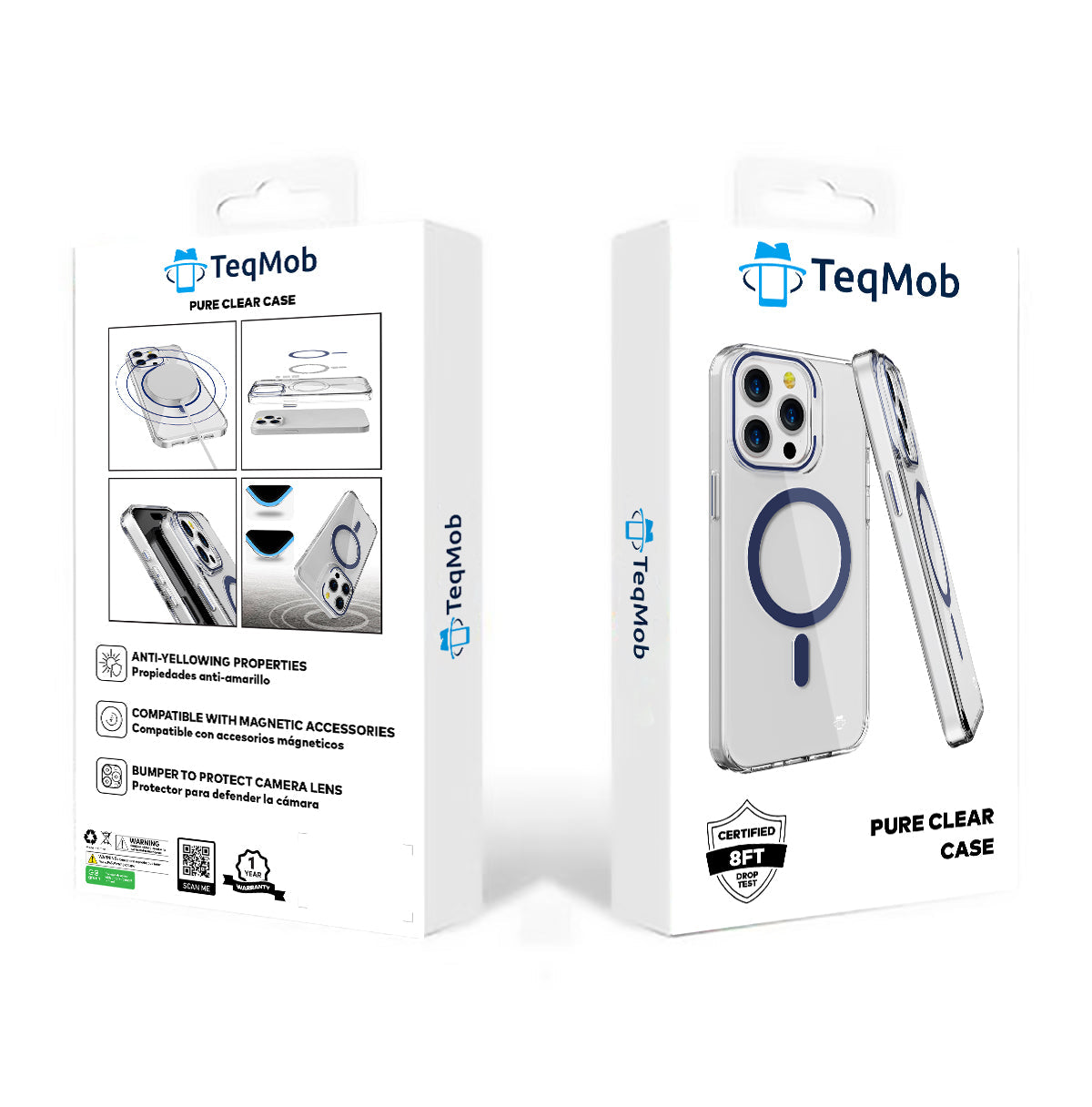 Navy Blue Pure Clear Magnetic Case in Package for iPhone 15 6.1 / 14 6.1 / 13 6.1 with package