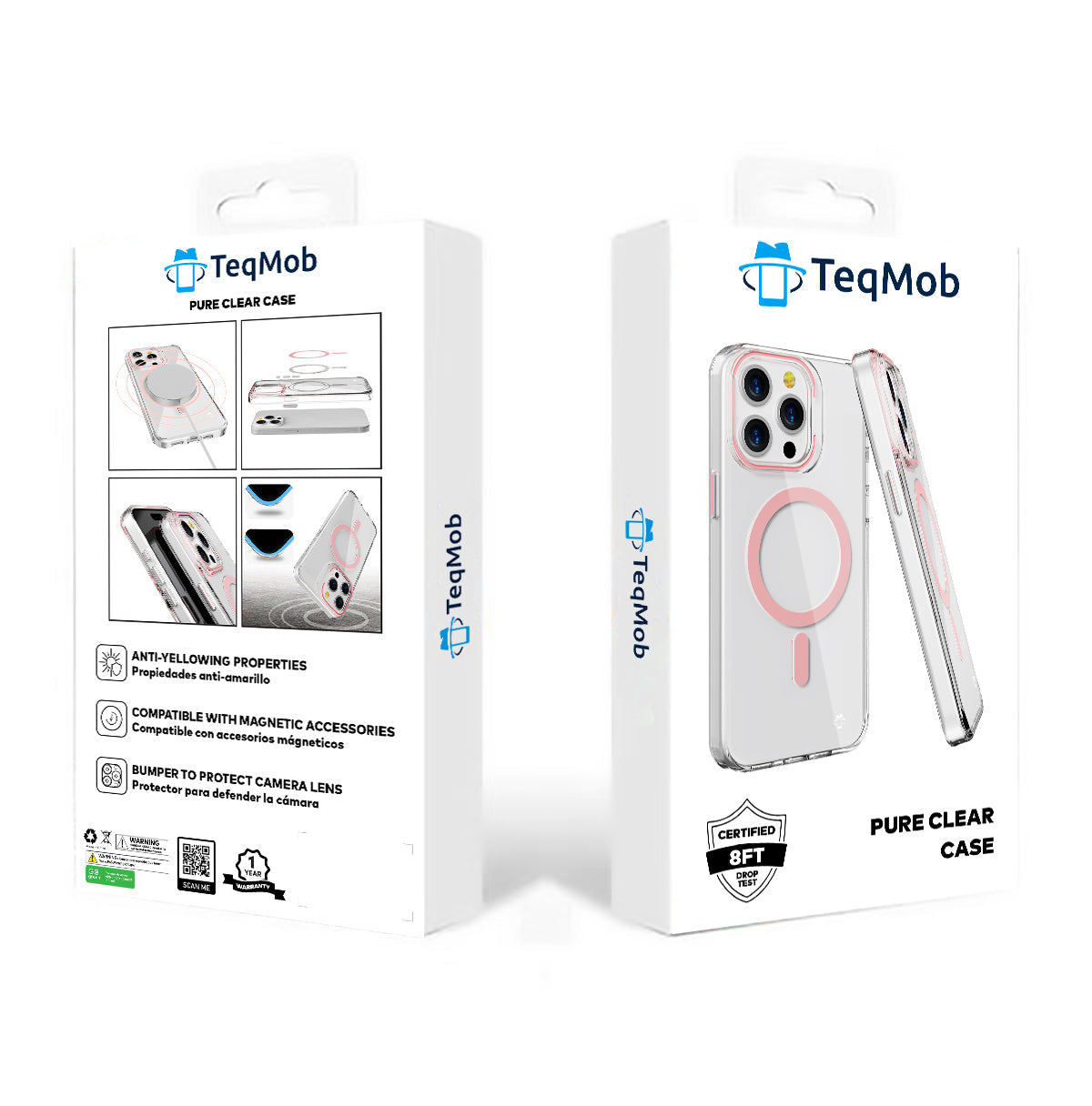 Pink Pure Clear Magnetic Case in Package for iPhone 15 6.1 / 14 6.1 / 13 6.1 with package