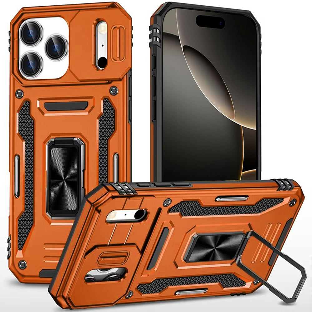 For iPhone 17 Pro Max Utter Tough Metal Ring Movable Camera Window Hybrid Case Cover - Orange