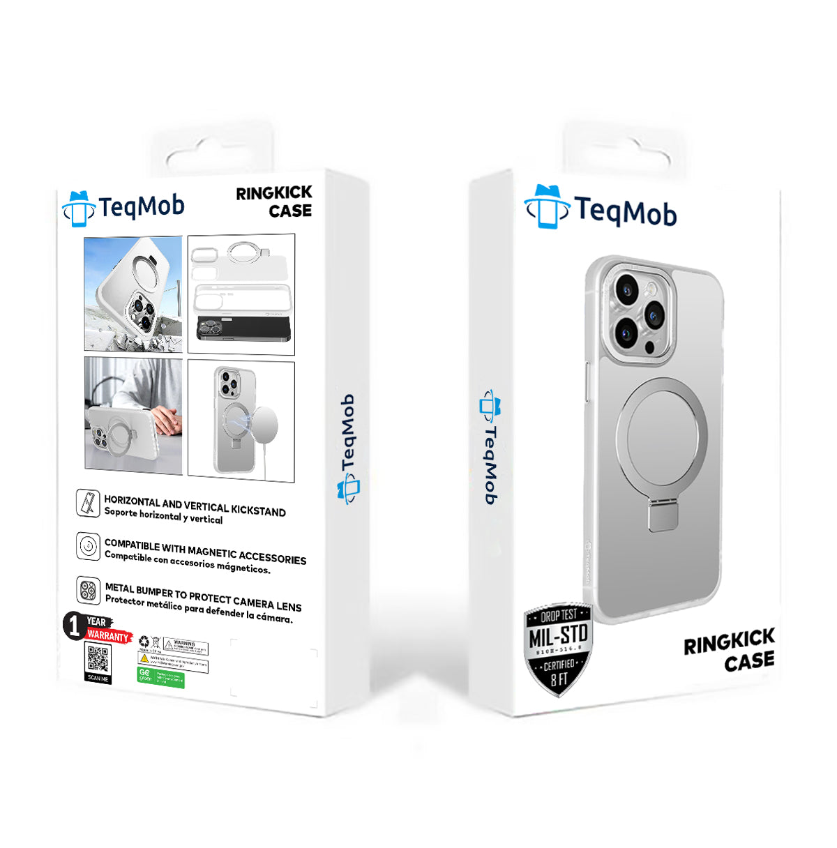 White Frosted Kickstand with Magnetic Compatibility for iPhone 15 Plus / 14 Plus with package