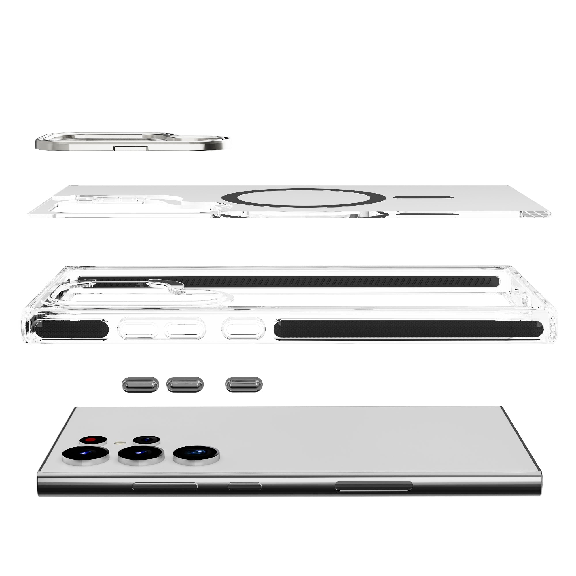 Black Camera Kickstand Case with Magnetic Compatibility for Samsung Galaxy S24 Ultra with package