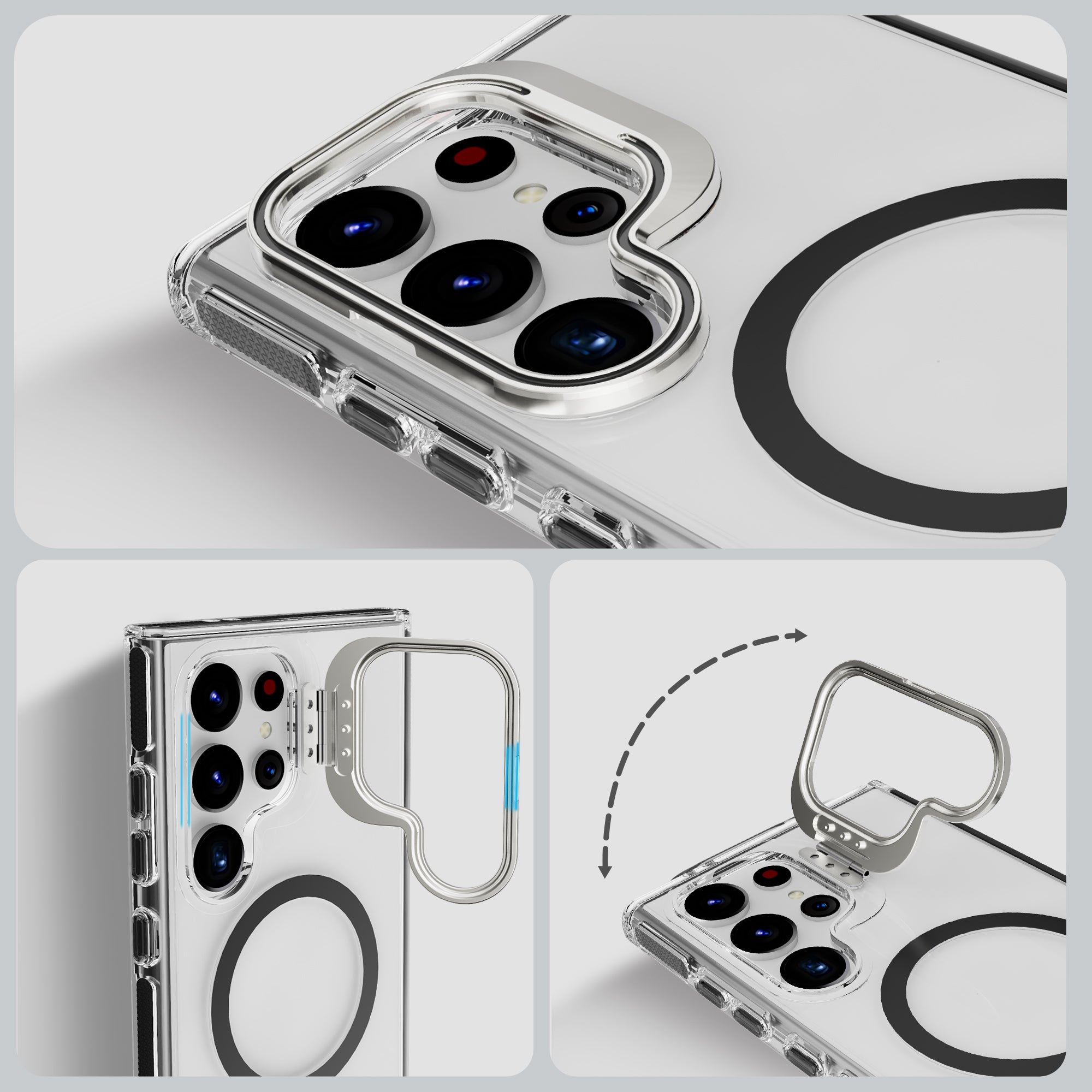 Black Camera Kickstand Case with Magnetic Compatibility for Samsung Galaxy S24 Ultra with package