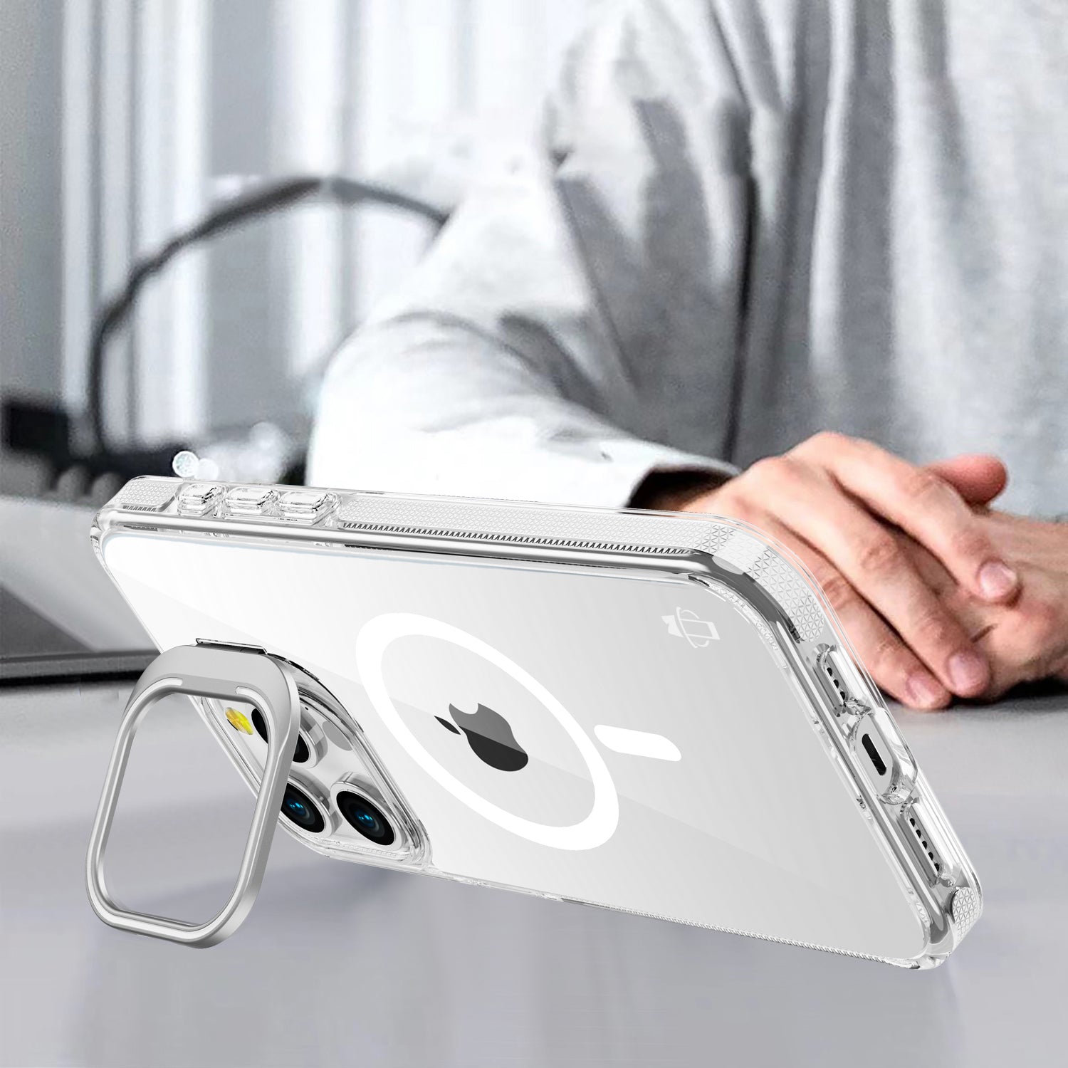 White Camera Kickstand Case with Magnetic Compatibility for iPhone 16 Pro