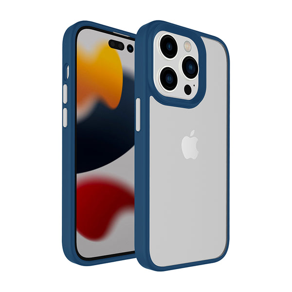 Navy Blue TPU Frame with Camera Bumper - Yellow Button Soft Texture for iPhone 15 Plus 6.7 / 14 Plus 6.7