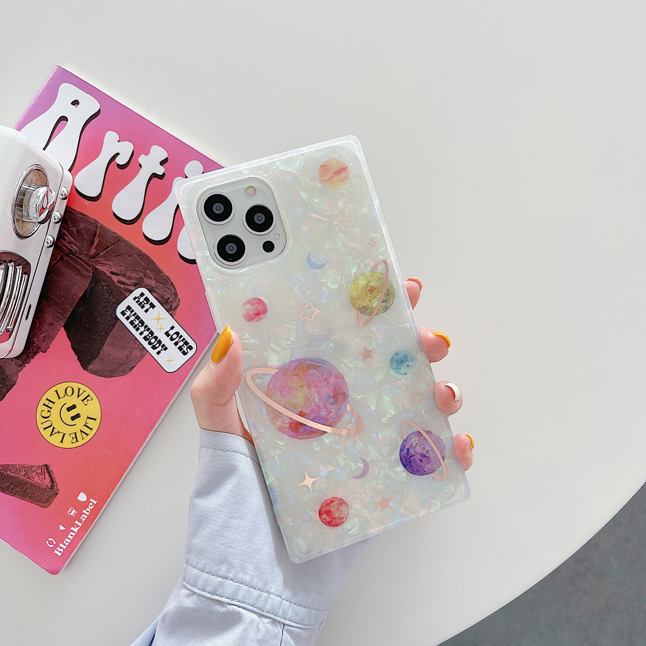 Square Case Pink Planet Design for iPhone 14 6.1 / 13