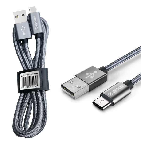 Silver Esoulk [3.3ft/1m] Nylon Braided USB Cable For Type-C