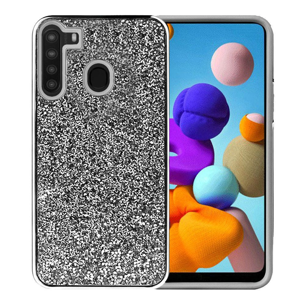 Samsung Galaxy A21 Deluxe Glitter Diamond Electroplated PC TPU Hybrid - Black