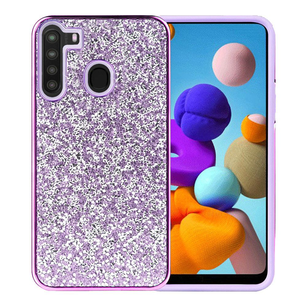 Samsung Galaxy A21 Deluxe Glitter Diamond Electroplated PC TPU Hybrid - Purple