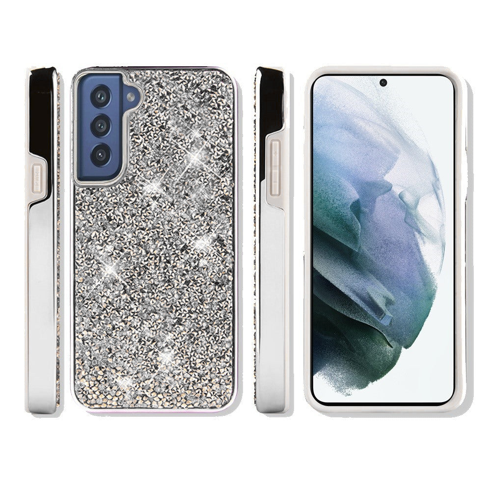 Silver s21 Plus Deluxe Glitter Diamonds Electroplated PC TPU Hybrid
