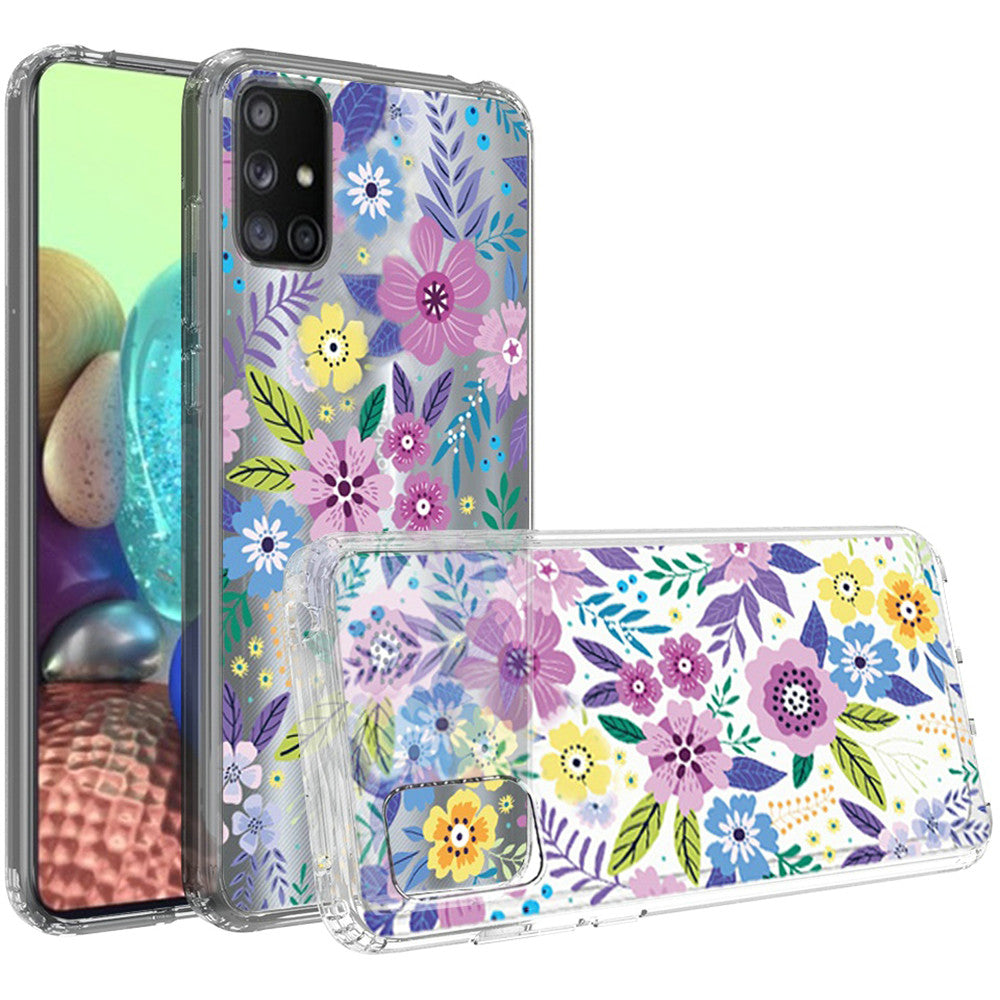 Samsung A71 5G UW Version Design Transparent Bumper Hybrid Case Cover - Colorful Flower Arrangement