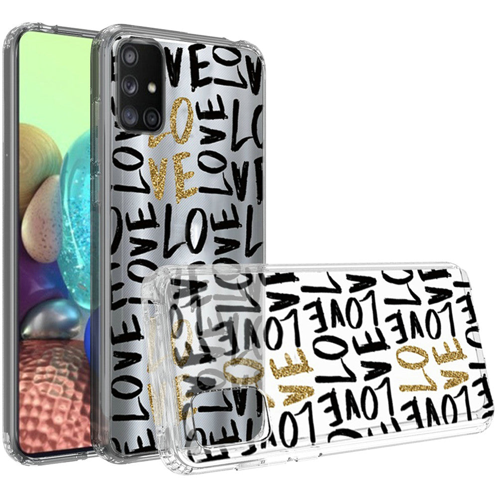 Samsung A71 5G UW Version Design Transparent Bumper Hybrid Case Cover - Love In Gold
