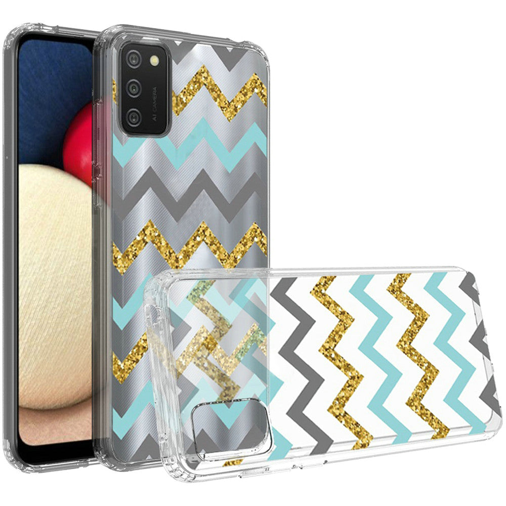 Samsung A71 5G UW Version Design Transparent Bumper Hybrid Case Cover - Teal Gold ZigZag