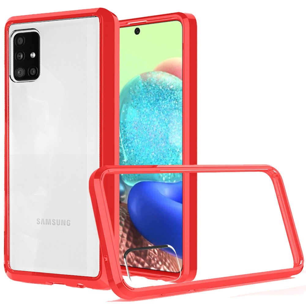 Samsung A71 5G UW Version Clear Transparent Hybrid Case Cover - Clear PC + Red TPU