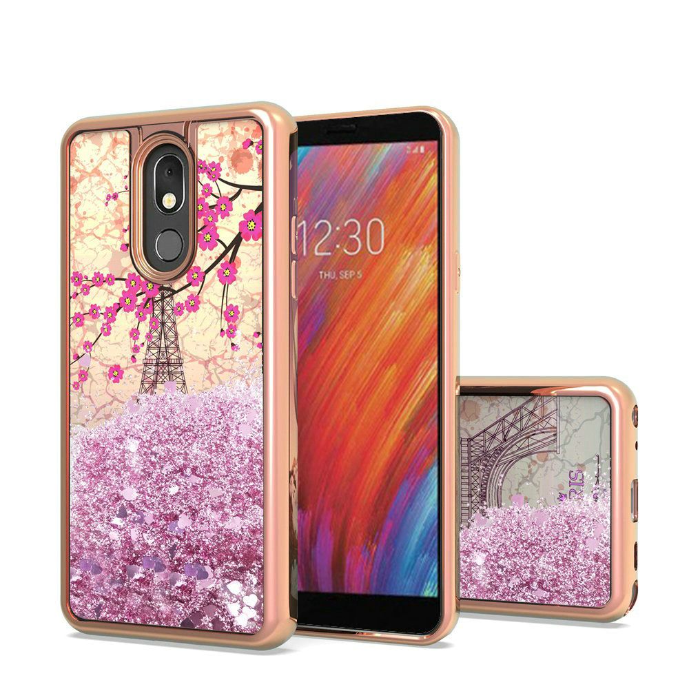 LG Aristo 4 Plus, Escape Plus, Tribute Royal Design Water Quicksand Glitter Chrome TPU - Eiffel Tower Paris