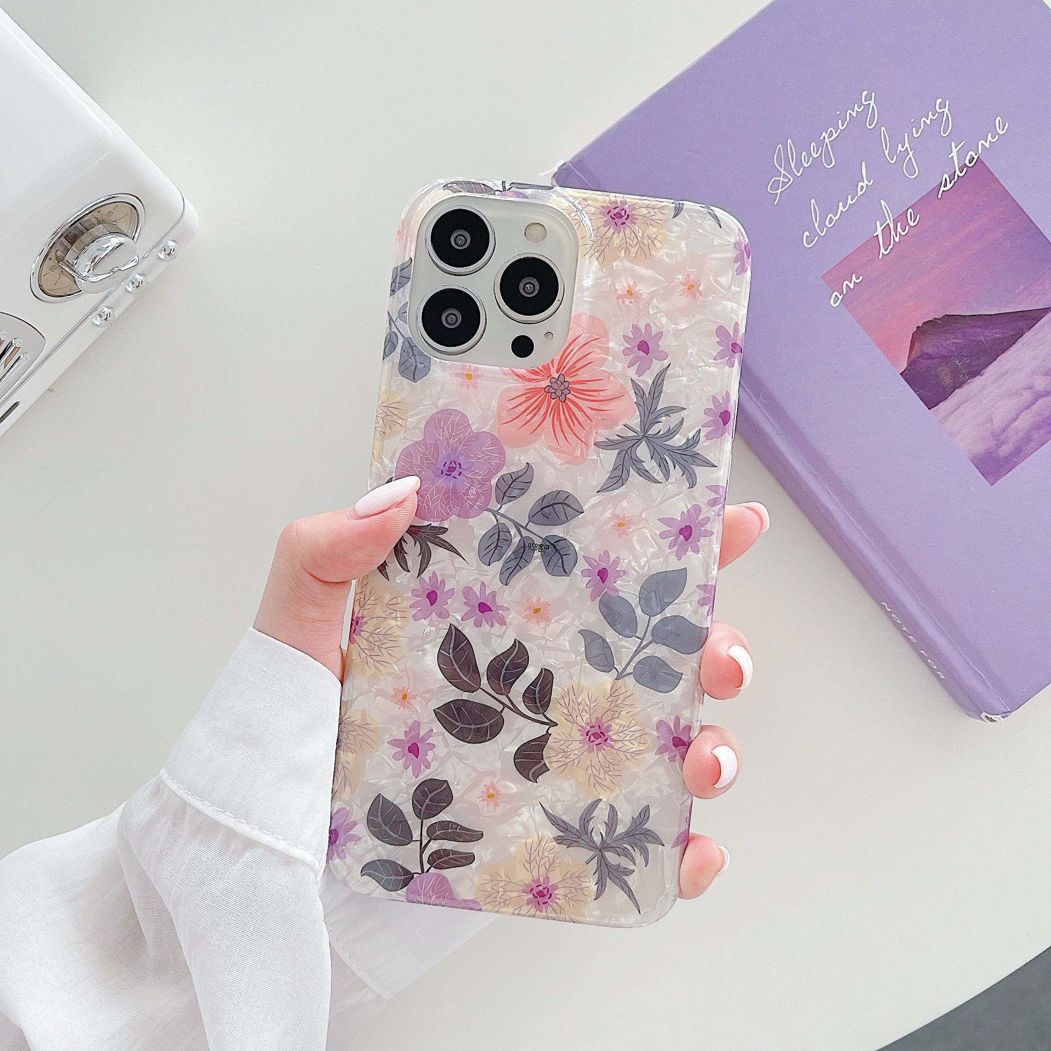 Shockproof Hard Shell Purple Flower Design for iPhone 12 / 12 Pro (6.1)