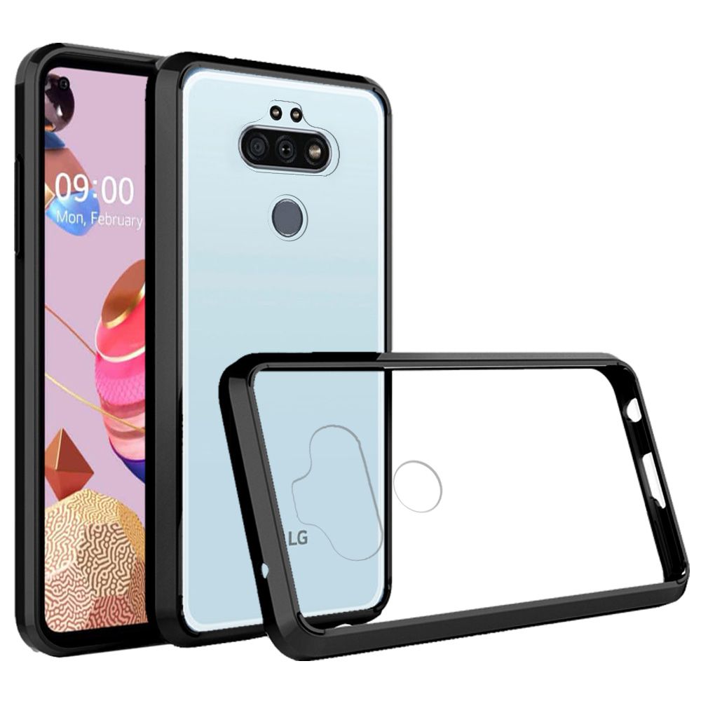 LG Aristo 5 tune 3 Tribute Monarch Bumper Clear Transparent Case Cover - Clear PC + Black TPU