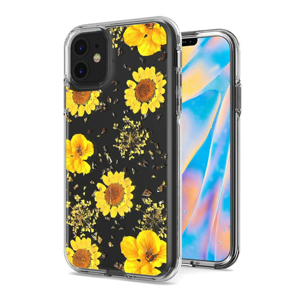 iPhone 12 Mini 5.4 Floral Glitter Design Case Cover - Yellow Flowers