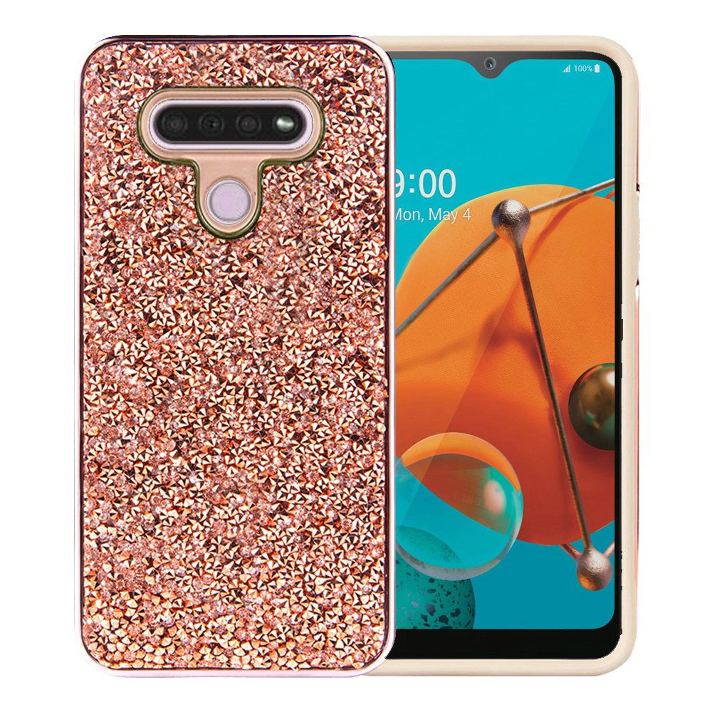 LG K51 Deluxe Glitter Diamond Electroplated PC TPU Hybrid - Rose Gold