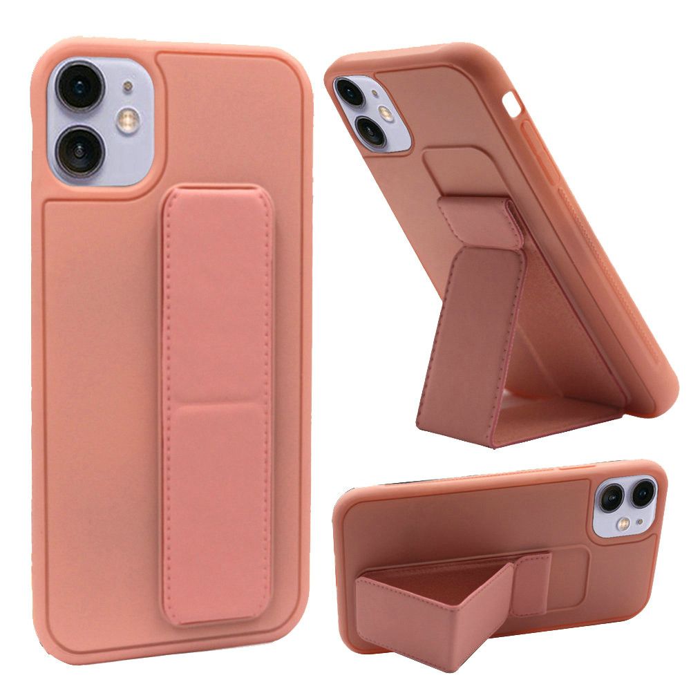For iPhone 14 6.1 / 13 6.1 Foldable Magnetic Kickstand Vegan Case Cover - Light Pink