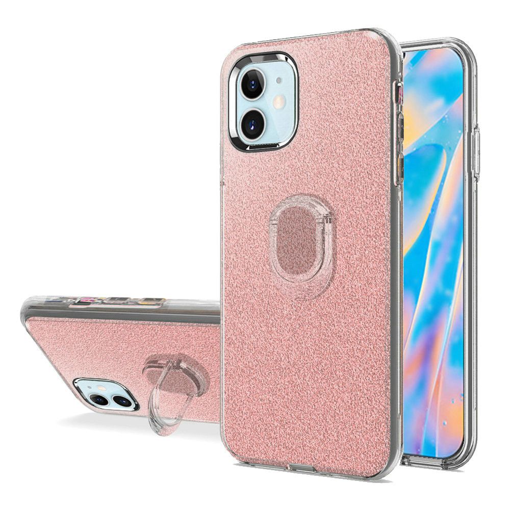 iPhone 12 Mini 5.4 Shimmering Glitter Ring Stand Case Cover - Rose Gold