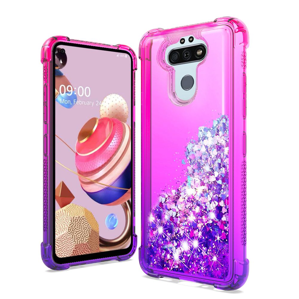 LG Aristo 5 tune 3 Tribute Monarch Two-Tone Quicksand Glitter Cover Case - Hot Pink+Purple