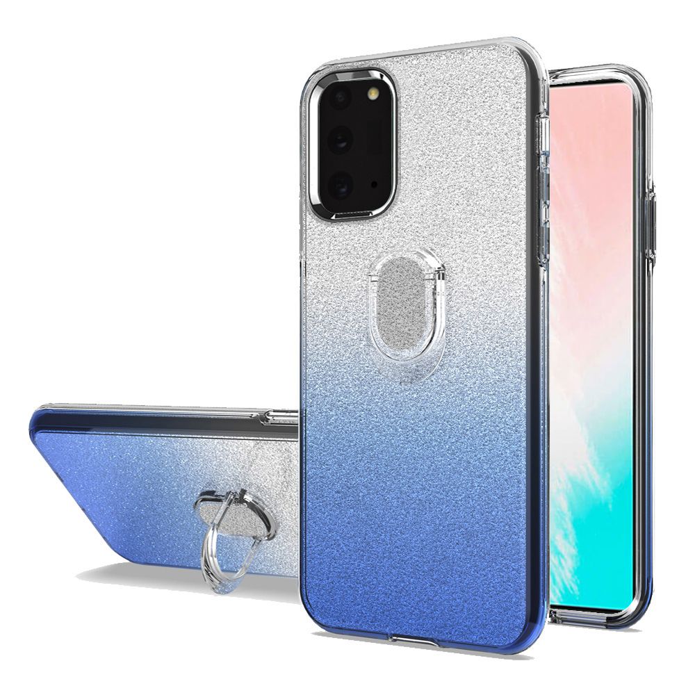 Samsung Galaxy Note 20 5G Gradient Shimmering Glitter RingStand Case Cover - Silver/Blue