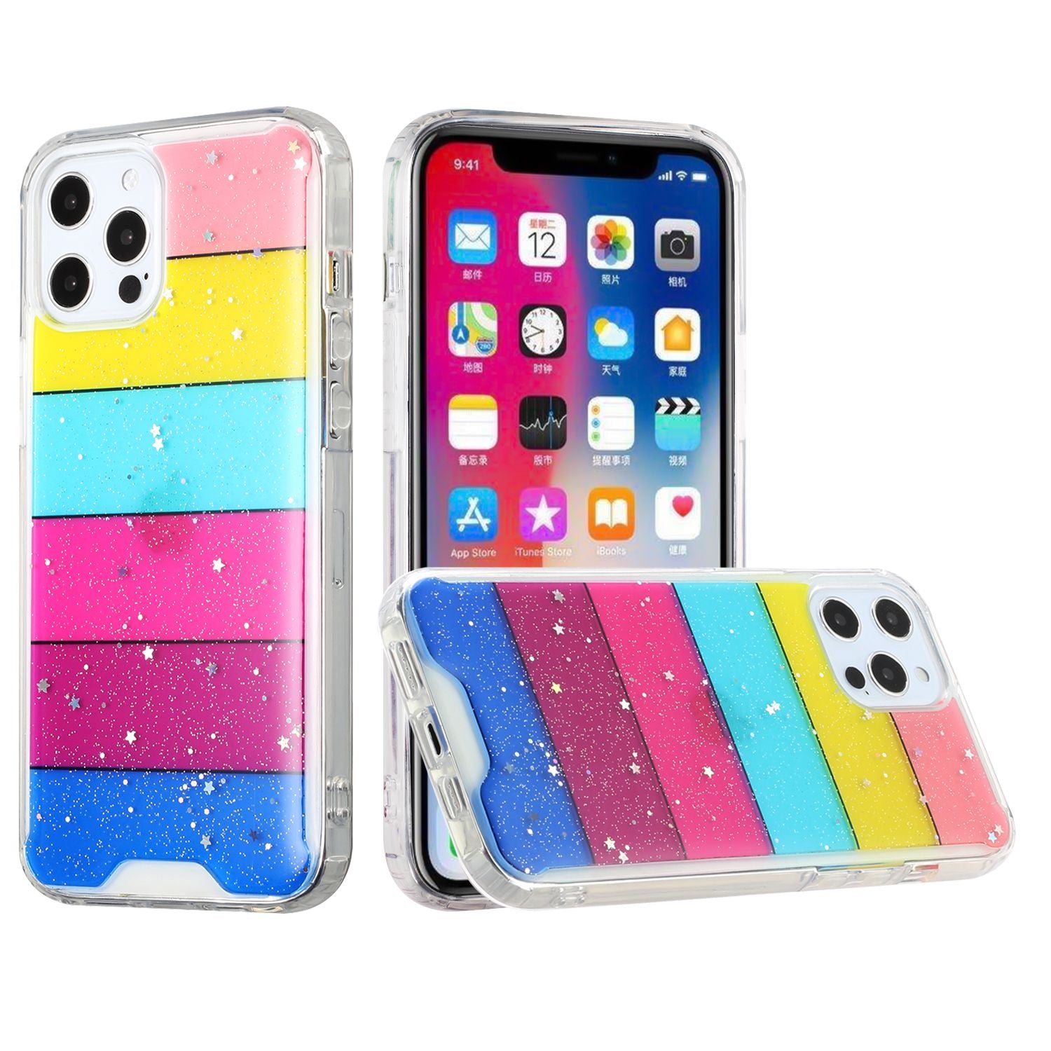 iPhone 12 Pro Max 6.7 Vogue Epoxy Glitter Hybrid Case Cover - Stripes