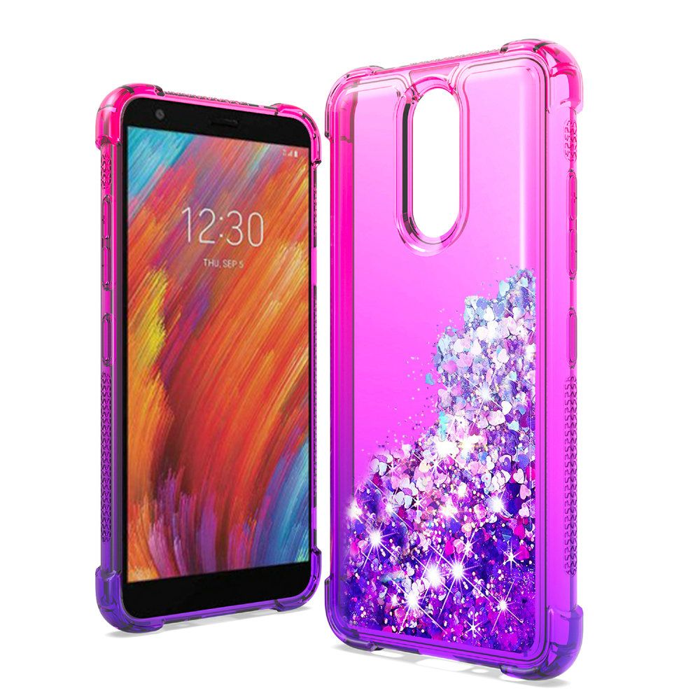 LG Aristo 4 Plus, Escape Plus, Tribute Royal Liquid Glitter Quicksand Two Tone Shock Proof TPU TPU - Hot Pink+Purple