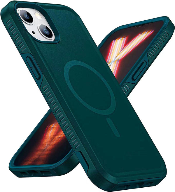 Dark Green Heavy Duty Case with Magnetic Compatibility for iPhone 15 Plus 6.7 / 14 Plus 6.7