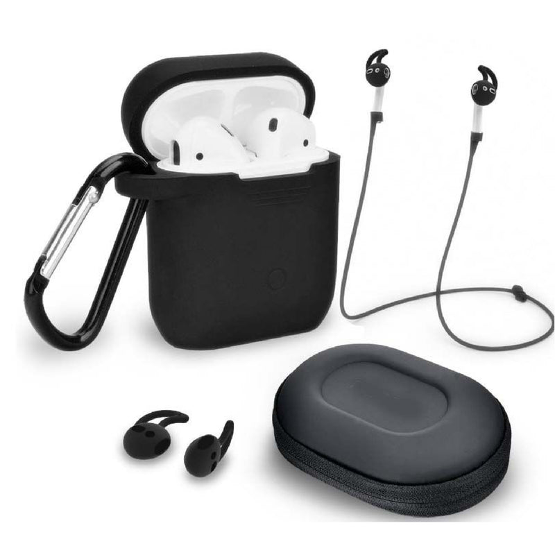 Black 5 In 1 AirPods Protective Case set