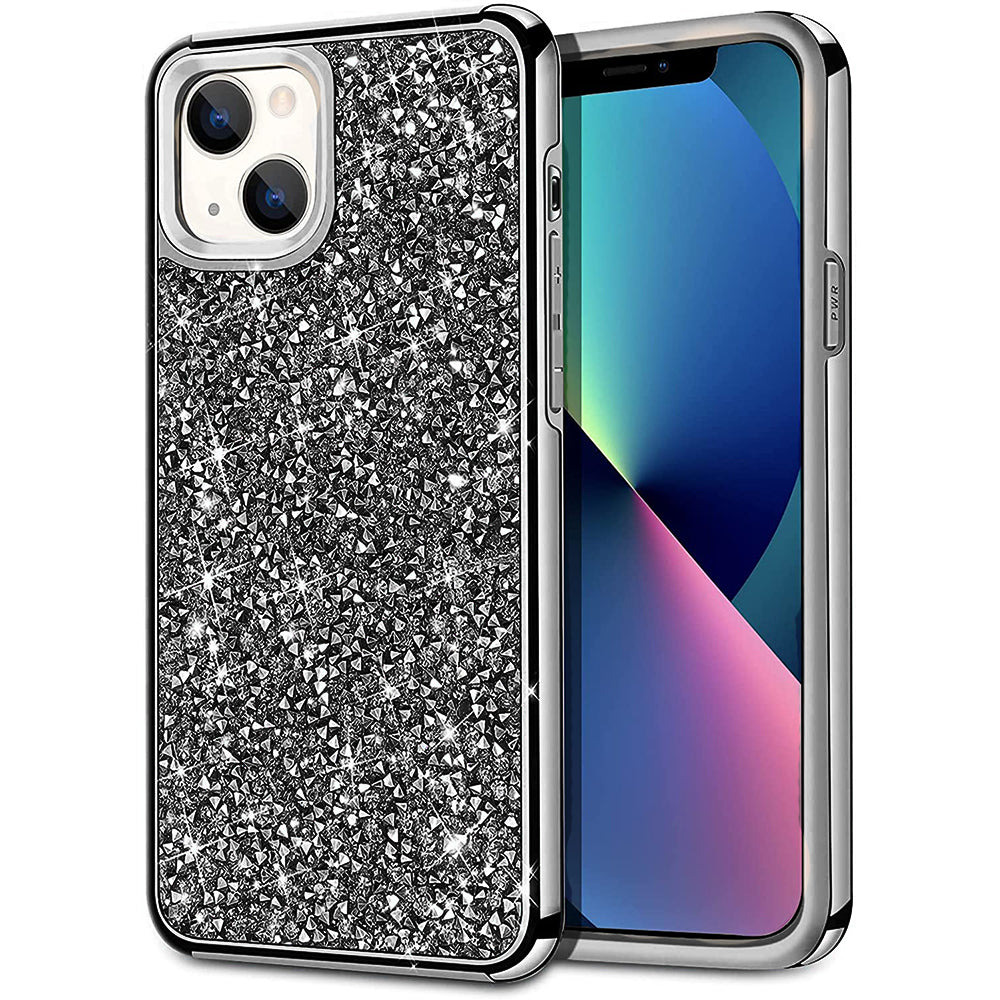 For iPhone 14 6.1 / 13 6.1 Deluxe Diamond Bling Glitter Case Cover - Black