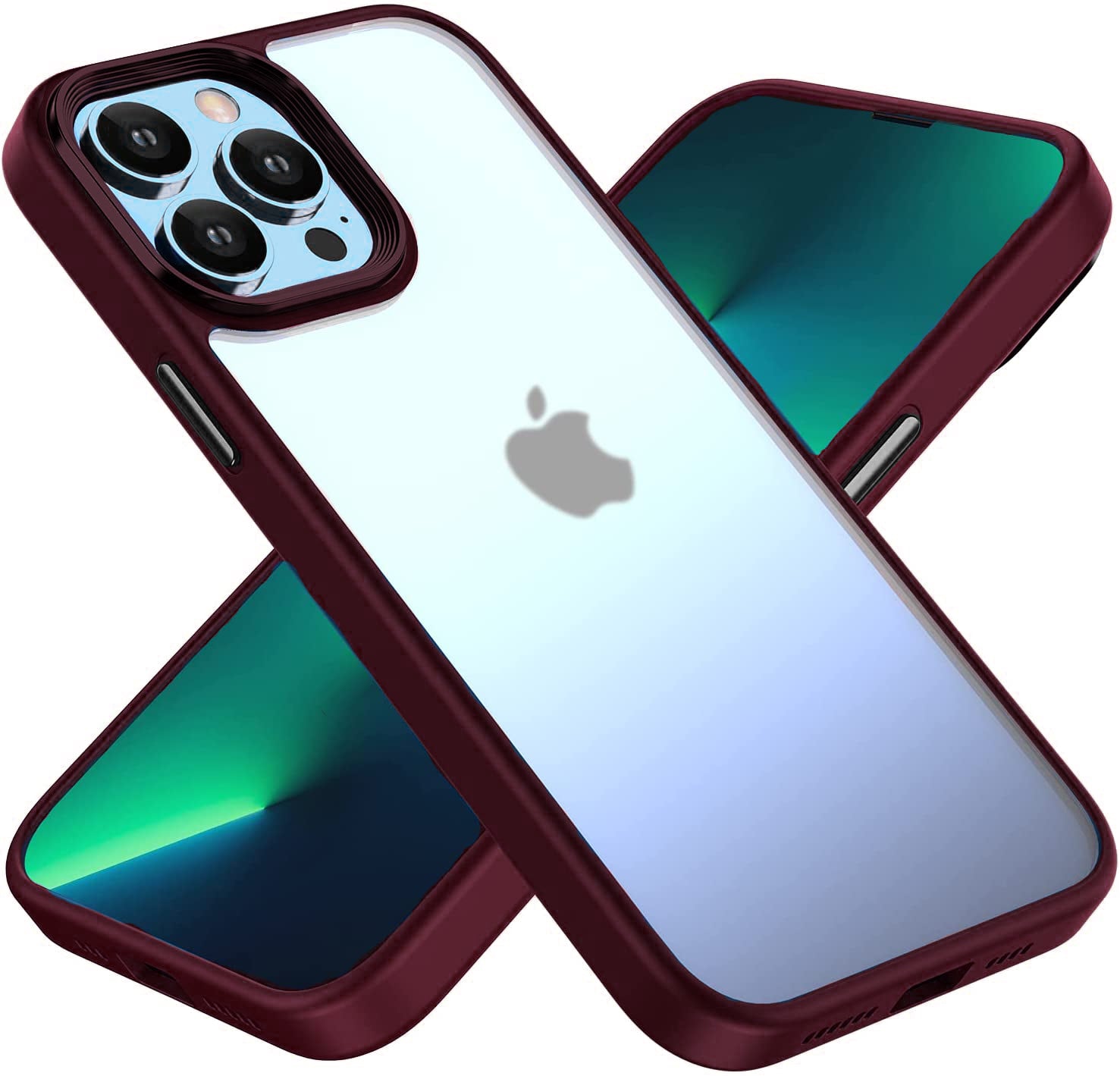 Burgundy TPU Frame with Camera Bumper - Black Button Soft Texture iPhone 13 PRO MAX