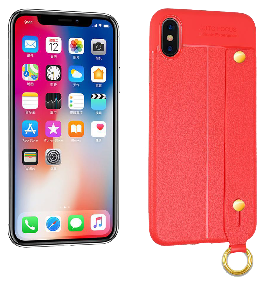 iPhone XR Leather TPU With Strap Holder and Ring Red