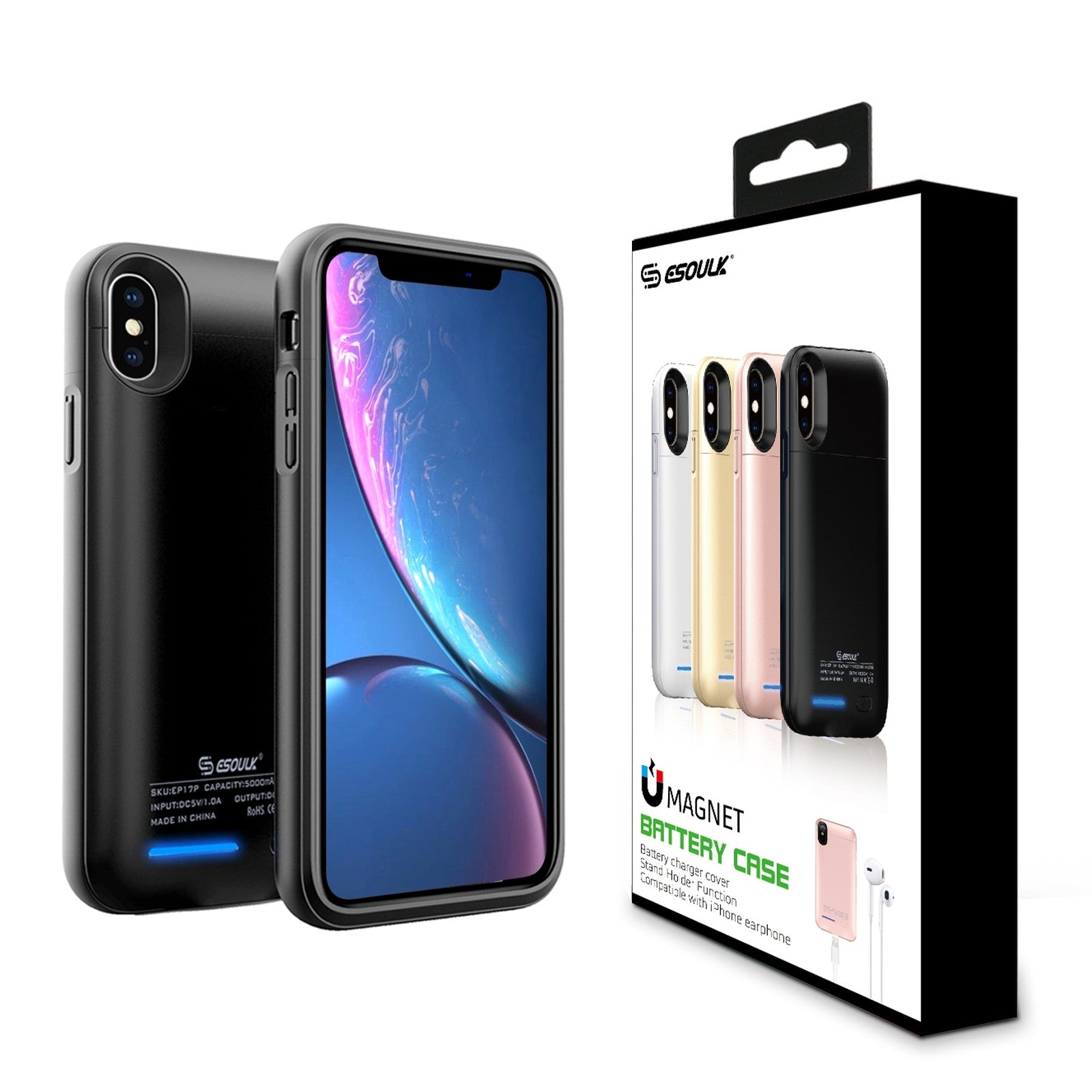 Black Magnet Porwer Case For IPhone X/XS 4000mAh (Compatible With Iphone Earphone )