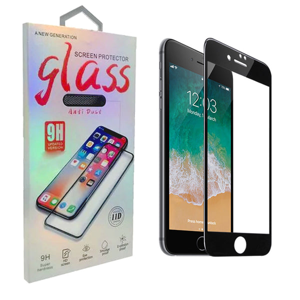 Black Frame Edge to Edge with Anti Dust Grill Tempered Glass for iPhone 8/7/6 Plus