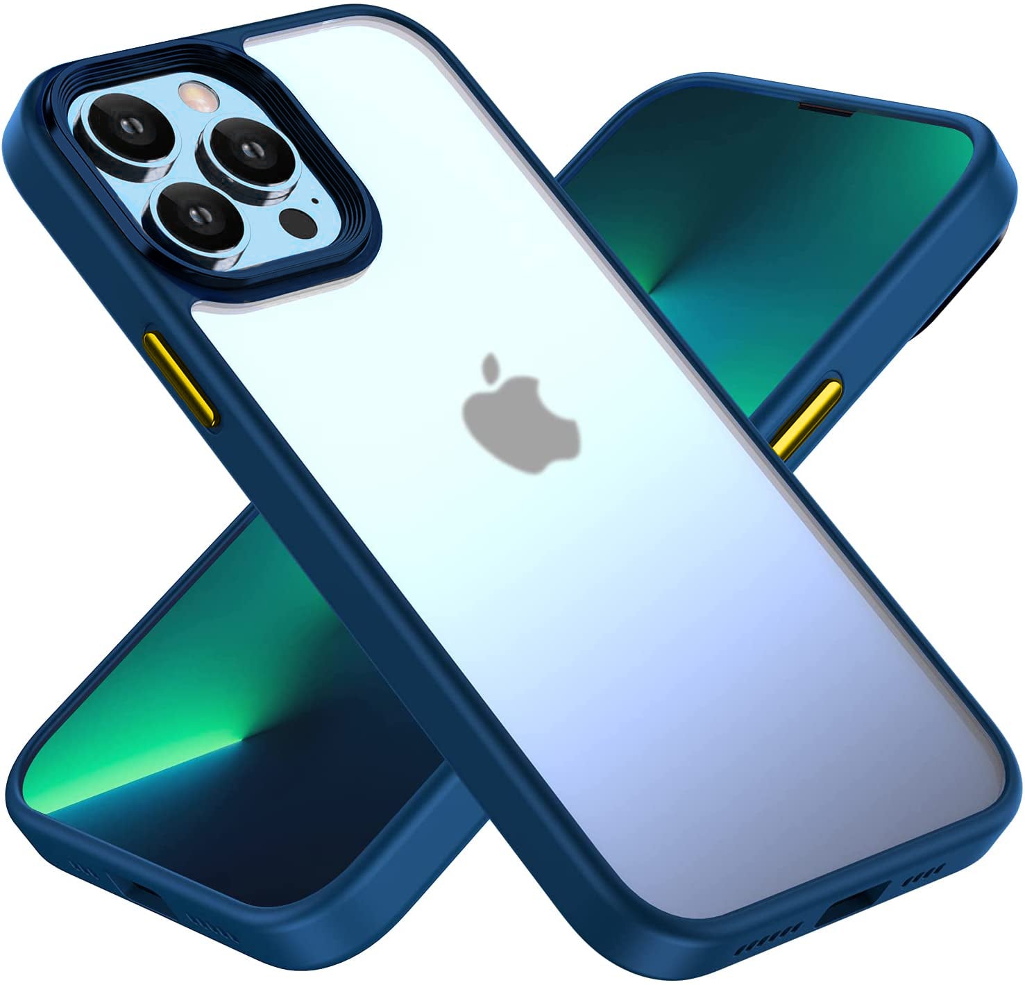 NAVY BLUE TPU Frame with Camera Bumper - GREEN Button Soft Texture iPhone 12 PRO MAX 6.7