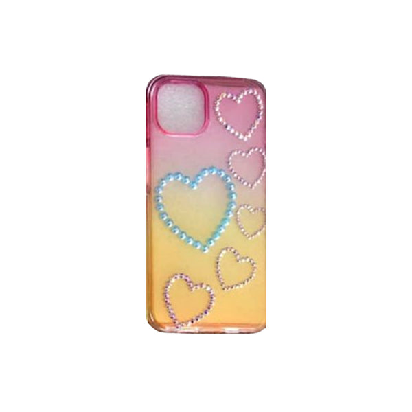 Pink Yellow Gradiant Stone Hearts Case for iPhone 14 Pro