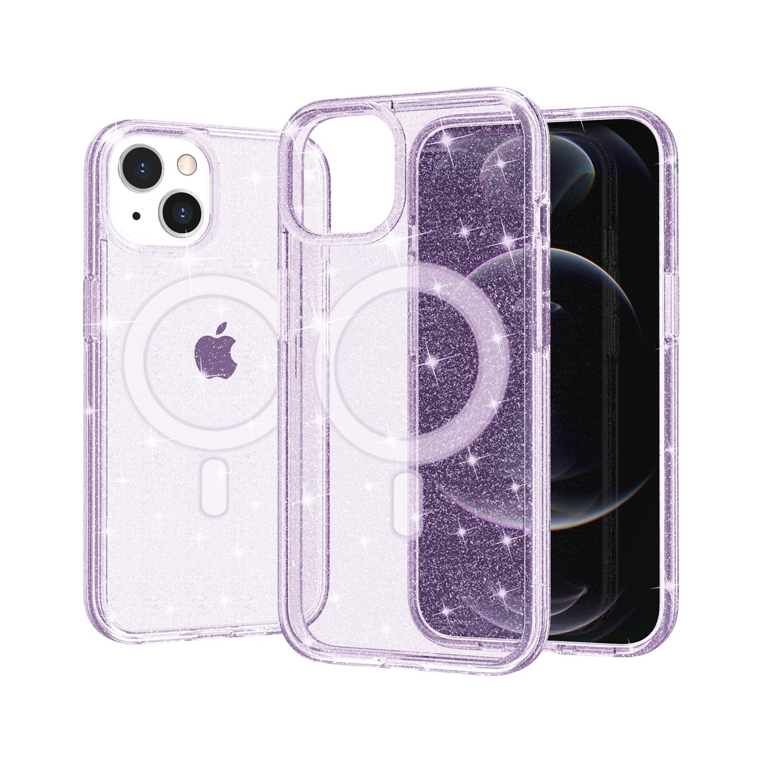 Purple iPhone 14 6.1 / 13 Magnetic Compatible Glitter TPU Bumper