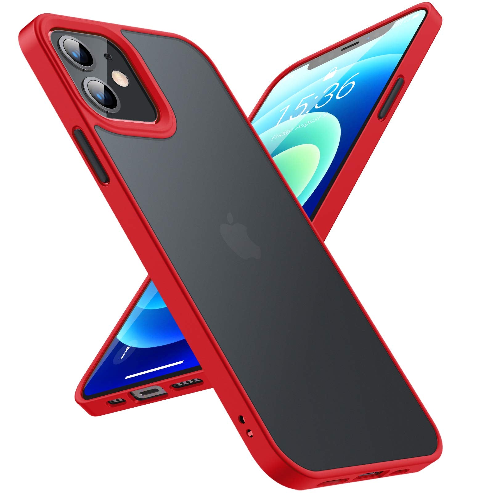 RED TPU Frame - BLACK Button Soft Texture iPhone 12 6.1