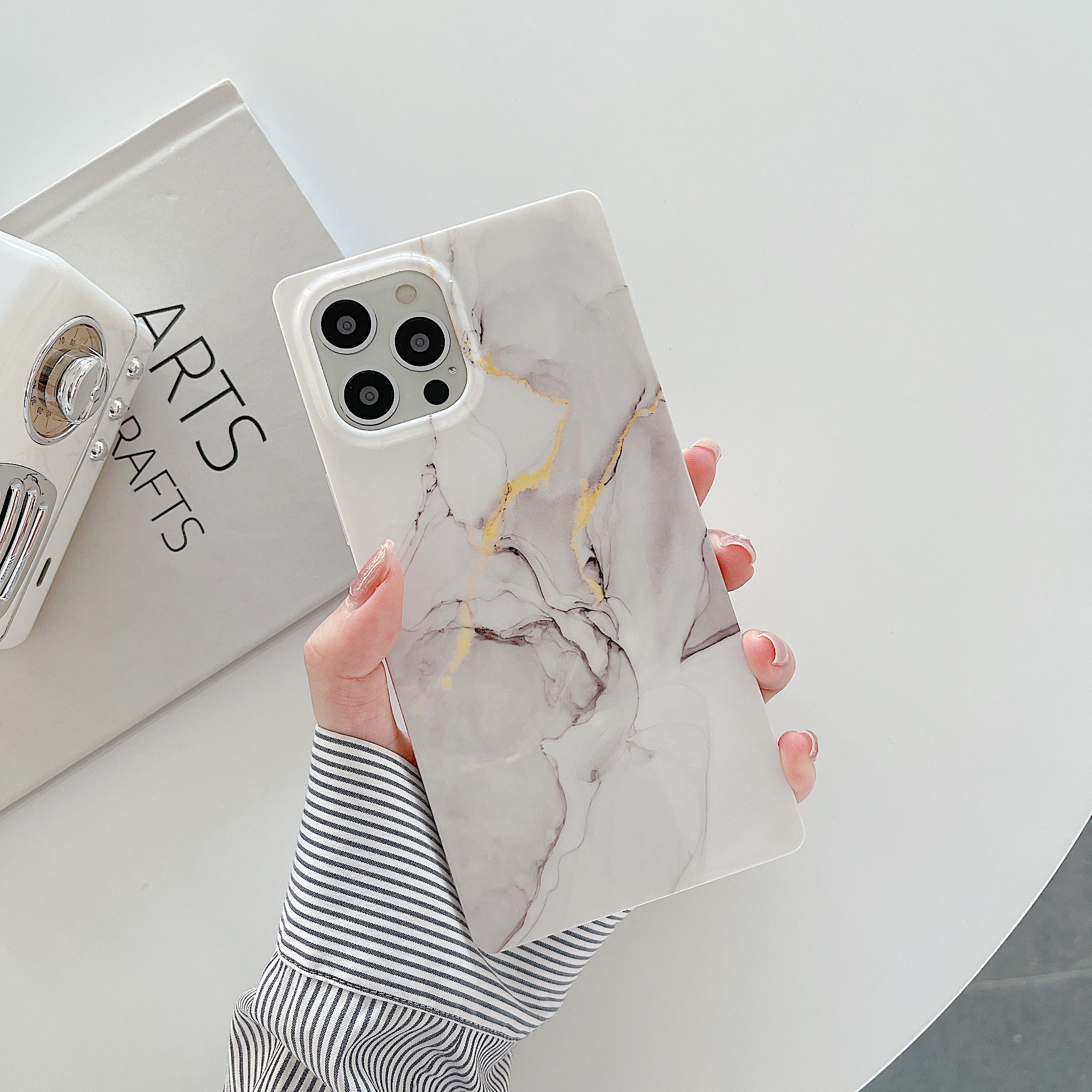 Square Case White Marble Design for iPhone 13 Pro