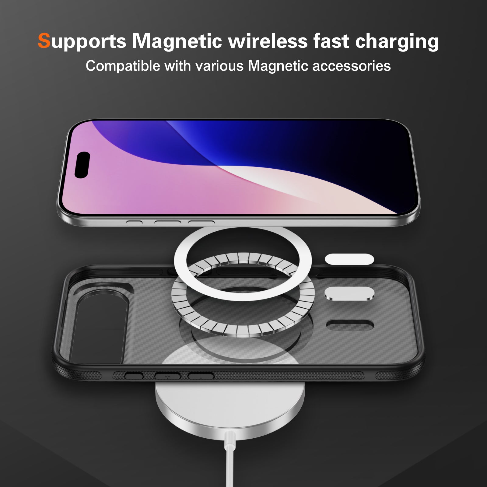 Light Gray + Black Magnetic Hard Shell Carbon Fiber Case for iPhone 17 Air