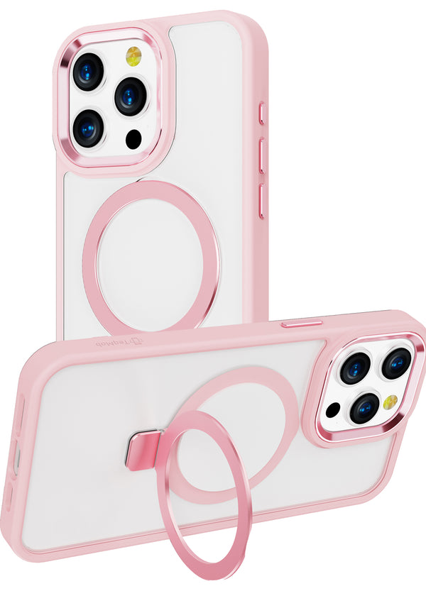 Clear Pink Frame Kickstand with Magnetic Compatibility for iPhone 15 Pro