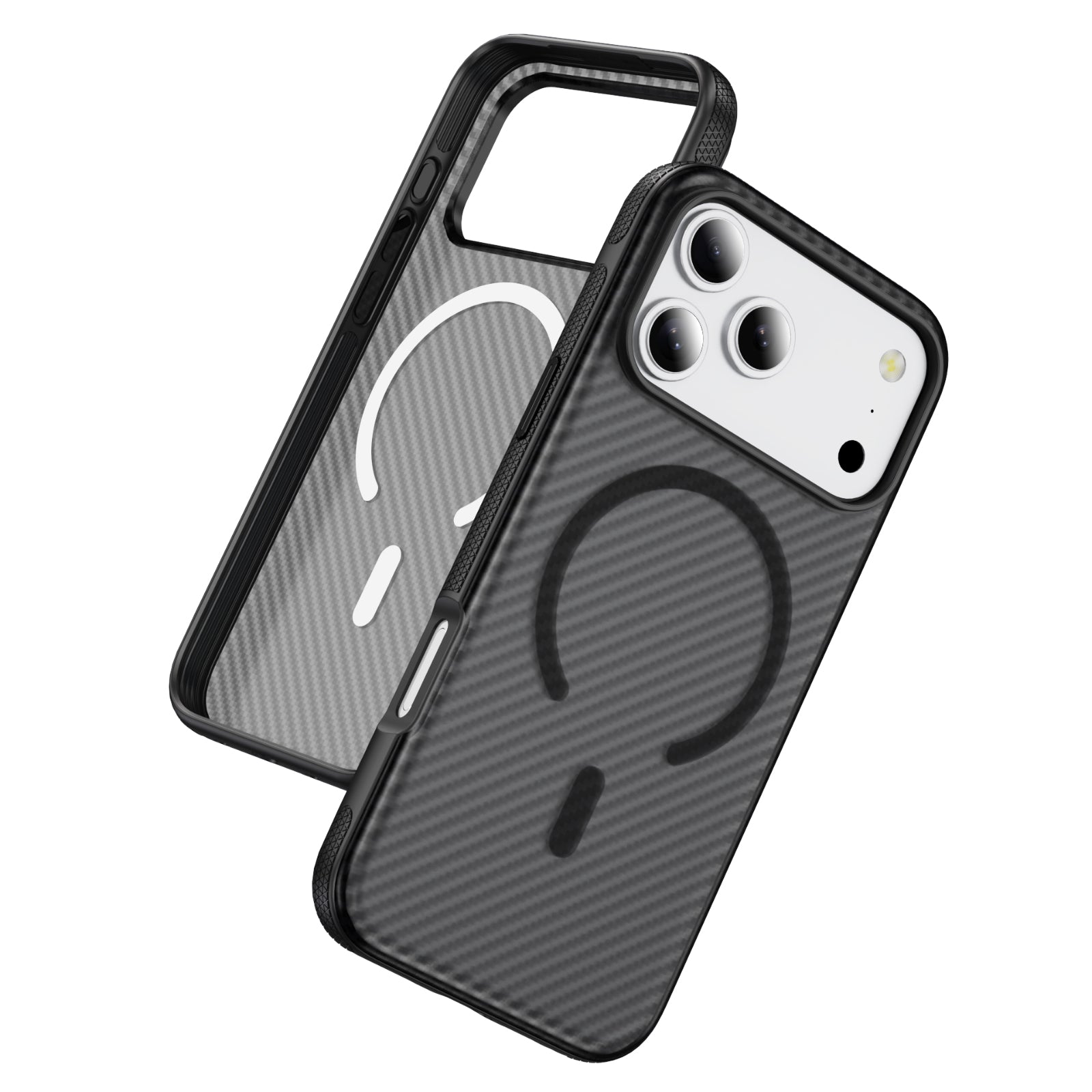 Light Gray + Black Magnetic Hard Shell Carbon Fiber Case for iPhone 17 Pro