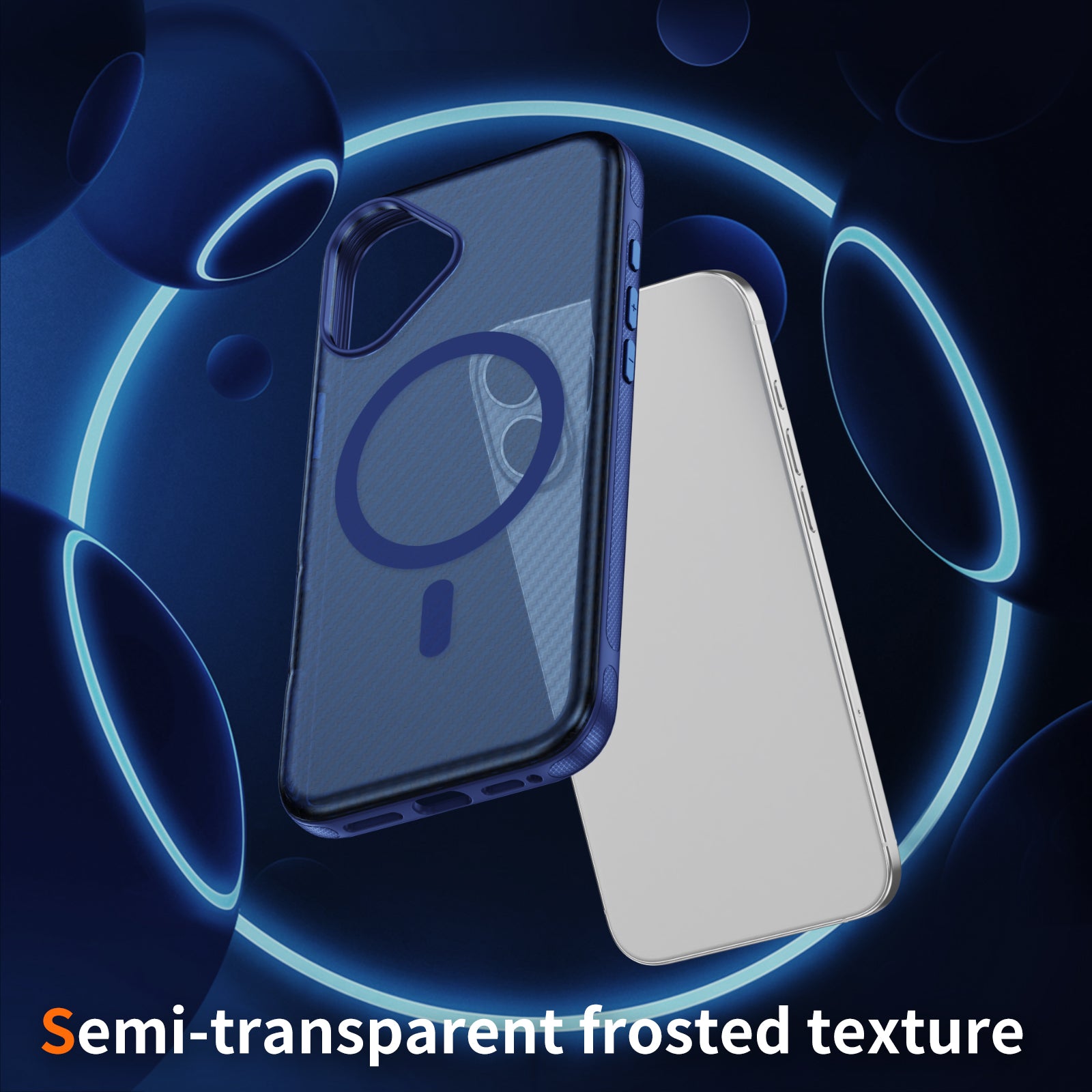 Transparent Blue + Royal Blue Magnetic Hard Shell Carbon Fiber Case for iPhone 17 6.1